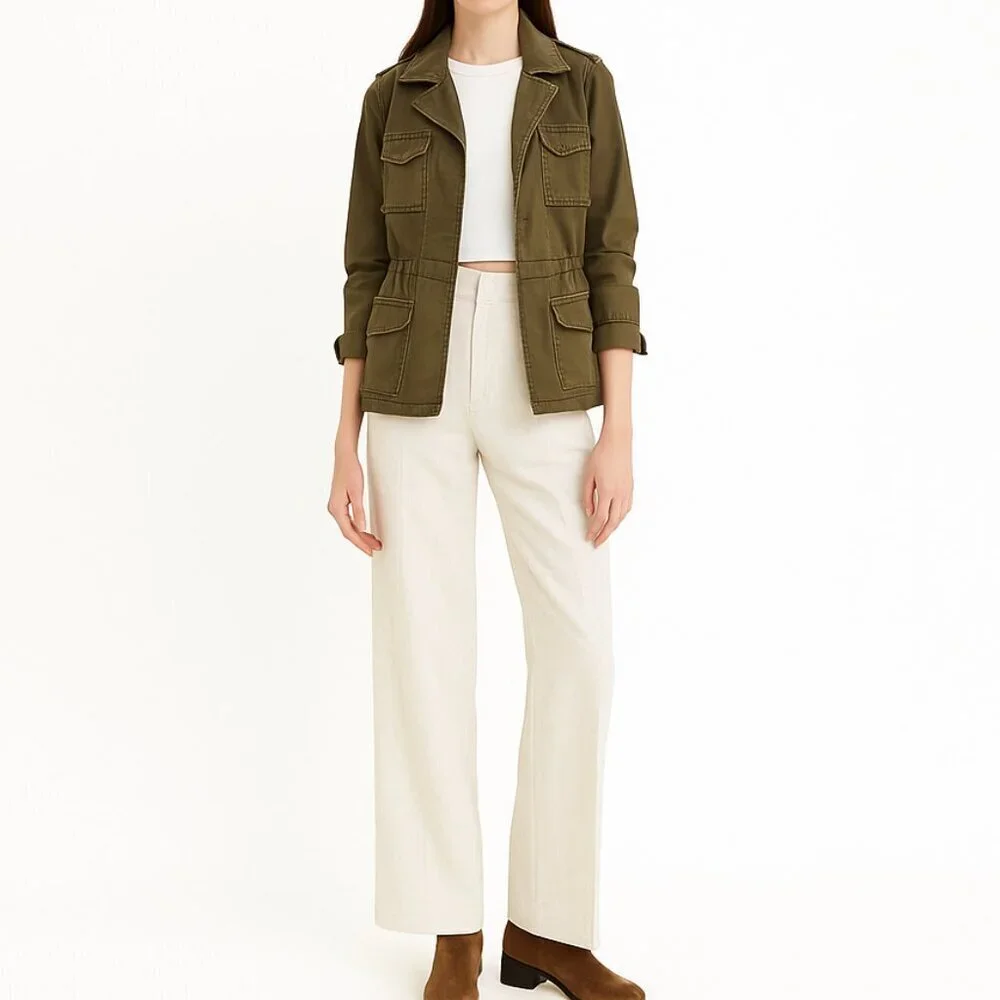 J.Crew Utility Field Jacket Size XS 100% Cotton Olive Green Military Safari - Picture 2 of 8